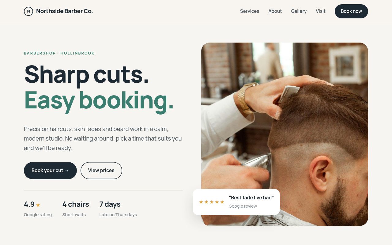 Preview of the clean and modern barber demo